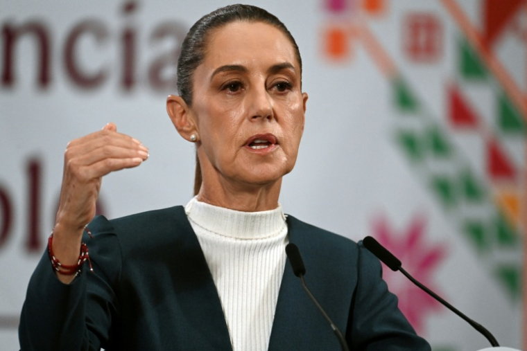 La présidente mexicaine, Claudia Sheinbaum, lors d'une conférence de presse, le 13 octobre 2025 à Mexico ( AFP / YURI CORTEZ )