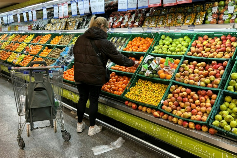 Une femme fait ses courses dans un supermarché de Buenos Aires, le 14 juillet 2025 en Argentine ( AFP / Luis ROBAYO )