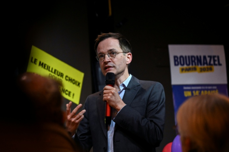 Pierre-Yves Bournazel (Horizons), en réunion de campagne à Paris, le 10 mars 2026 ( AFP / Martin LELIEVRE )