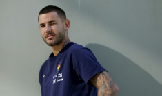 le défenseur international du Paris-Saint-Germain, Lucas Hernandez, à Clairefontaine (Yvelines) le 7 octobre 2025 ( AFP / FRANCK FIFE )