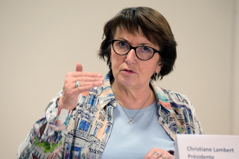 Christiane Lambert, présidente de la Fédération nationale des syndicats d'exploitants agricoles (FNSEA) ( AFP / ERIC PIERMONT )