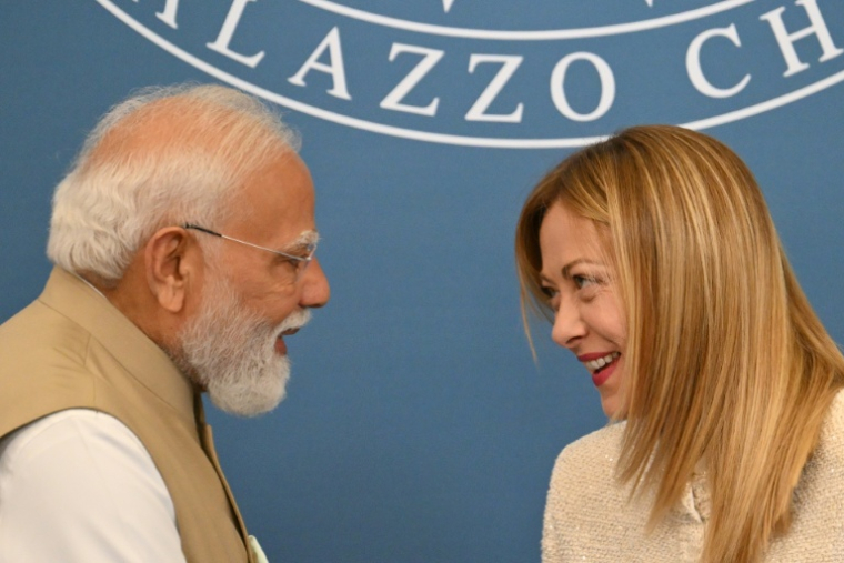 Le Premier ministre indien Narendra Modi et la présidente du Conseil italien Giorgia Meloni à la Villa Doria Pamphilj à Rome le 20 mai 2026. ( AFP / Alberto PIZZOLI )