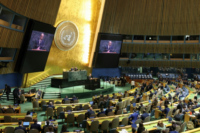 La 11e conférence d'examen du traité de non-prolifération nucléaire (TNP) au siège de l'ONU à New York, le 27 avril 2026 ( AFP / ANGELA WEISS )
