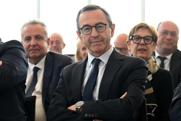 Le président des Républicains Bruno Retailleau, lors d'un séminaire avec des sénateurs LR à Nancy, le 17 avril 2026 ( AFP / Jean-Christophe VERHAEGEN )