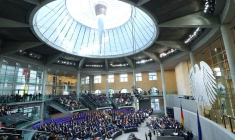 Vue générale de la chambre parlementaire au Bundestag, chambre basse du parlement, à Berlin