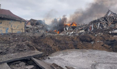 Site d'une frappe aérienne russe dans le village de Borova