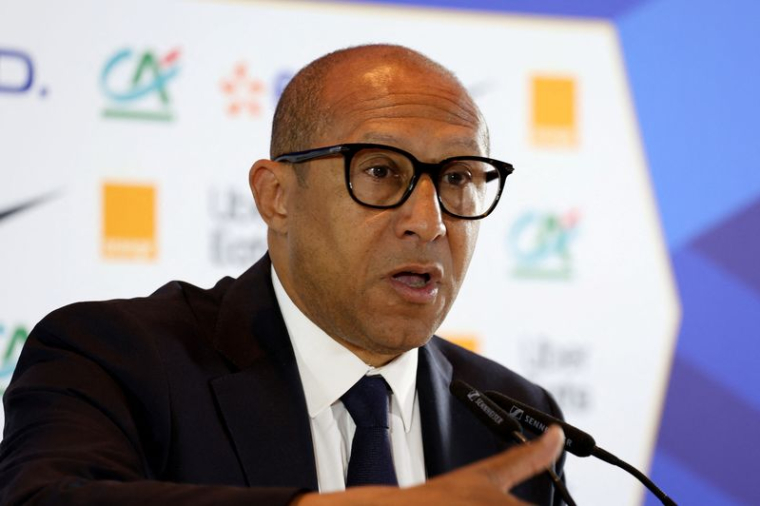 Philippe Diallo, président de la Fédération française de football, lors d'une conférence de presse au stade de Paderborn, à Paderborn, en Allemagne.