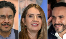 Montage photo réalisé le 25 mai 2026 montrant les candidats favoris de la présidentielle en Colombie : Ivan Cepeda, Paloma Valencia, et Abelardo de la Espriella  ( AFP / Raul ARBOLEDA )