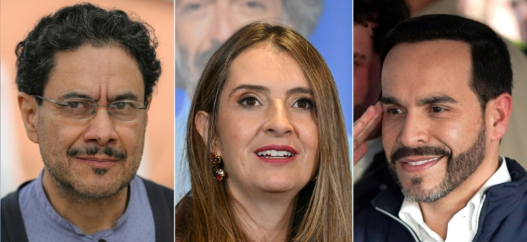 Montage photo réalisé le 25 mai 2026 montrant les candidats favoris de la présidentielle en Colombie : Ivan Cepeda, Paloma Valencia, et Abelardo de la Espriella  ( AFP / Raul ARBOLEDA )