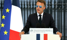 Le président français Emmanuel Macron s'exprime lors de la première journée nationale de commémoration de la reconnaissance de l'innocence d'Alfred Dreyfus, officier juif injustement condamné pour haute trahison à fin du 19e siècle, le 12 juillet 2026 à Paris ( POOL / Thomas SAMSON )