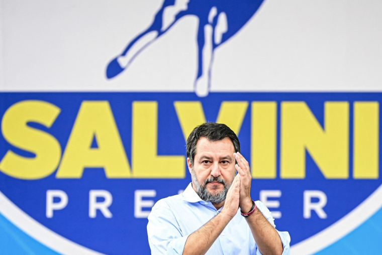 Matteo Salvini à Pontida, dabs le nord de l'Italie, le 6 octobre 2024. ( AFP / PIERO CRUCIATTI )