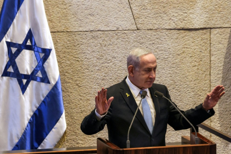 Le Premier ministre israélien Benjamin Netanyahu lors d'une session du Parlement israélien (Knesset), le 11 juin 2025 à Jérusalem ( AFP / Menahem KAHANA )