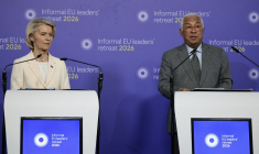 Ursula von der Leyen et Antonio Costa à Rijkhoven, en Belgique, le 12 février 2026. ( AFP / LUDOVIC MARIN )