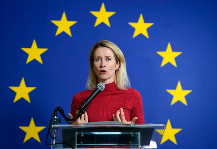 Kaja Kallas, cheffe de la diplomatie de l'UE, lors d'une conférence de presse à l'ONU (New York), le 22 septembre 2025.  ( AFP / TIMOTHY A. CLARY )
