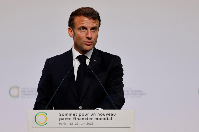 Emmanuel Macron, au palais Brongniart, le 22 juin 2023 ( POOL / LUDOVIC MARIN )