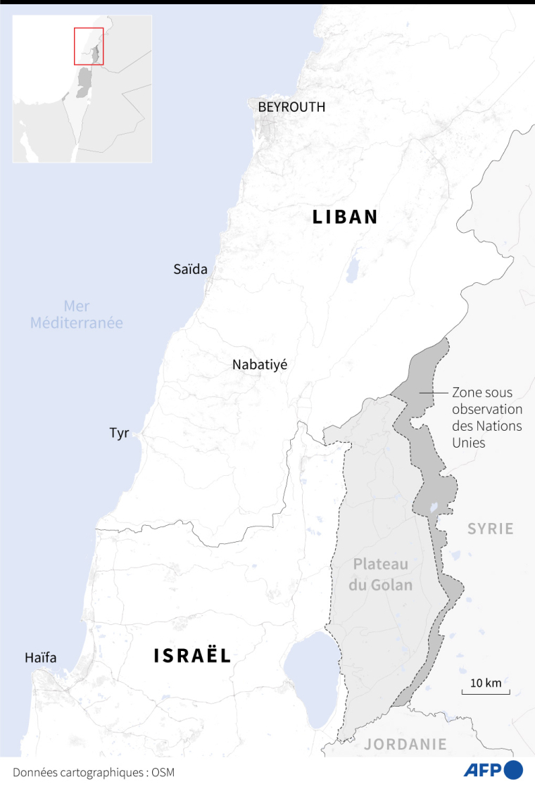 Carte de du sud du Liban et du nord d'Israël ( AFP / Nalini LEPETIT-CHELLA )