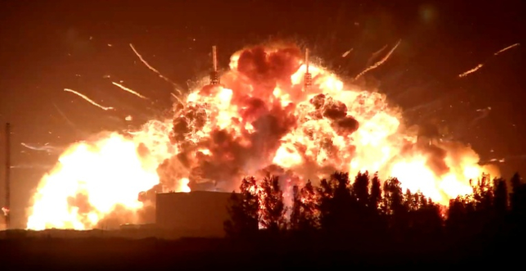 Image tirée d'une vidéo montrant l'explosion de la fusée New Glenn de Blue Origiin, le 28 mai 2026 à Cap Canaveral, en Floride ( NASASpaceflight.com / - )