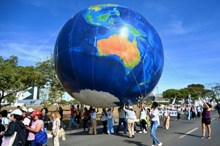 Manifestation contre une nouvelle initiative du Parlement visant à réduire les restrictions environnementales lors de la Journée mondiale de l'environnement, à Brasilia, le 5 juin 2025 ( AFP / EVARISTO SA )