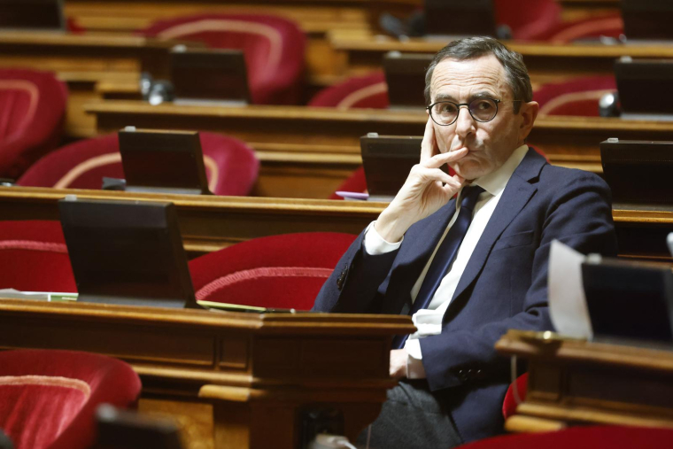 Bruno Retailleau, le 1er février 2023, au Sénat ( AFP / Ludovic MARIN )