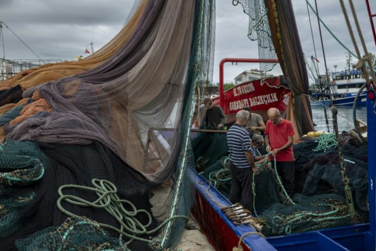 Des pêcheurs préparent les filets avant de partir en mer à Trabzon en Turquie le 15 septembre 2026 ( AFP / Yasin AKGUL )