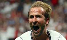 L'attaquant et capitaine anglais Harry Kane après son doublé qui qualifie pour les 8e de finale du Mondial l'Angleterre contre la RD Congo (2-1), le 1er juillet 2026 à Atlanta. ( AFP / Odd ANDERSEN )