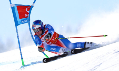 Alexis Pinturault en action lors de sa première manche du slalom géant