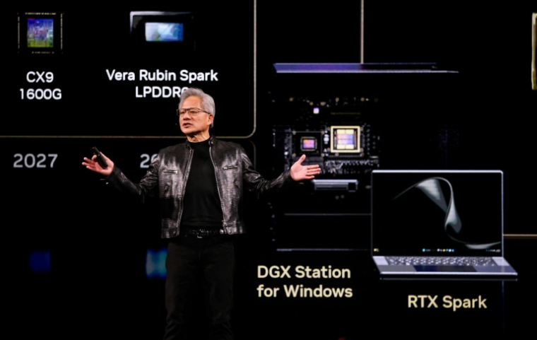 Jensen Huang, directeur général de Nvidia, lors du salon Computex à Taipei, le 1er juin 2026 ( AFP / I-Hwa Cheng )