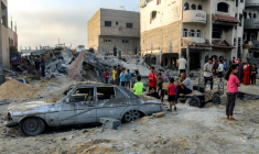 A Khan Younès, dans la bande de Gaza, après un bombardement israélien le 28 juillet 2025.  ( AFP / - )