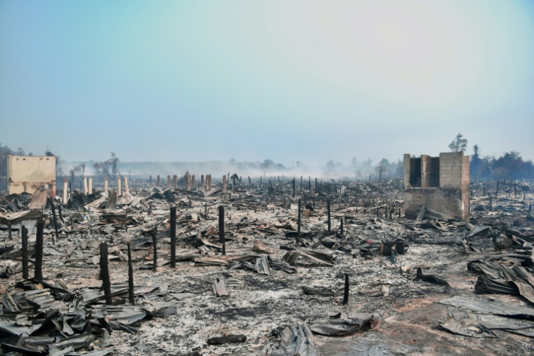 Des maisons détruites par un feu de forêt à Simpang Rimba, sur l'île de Bangka Belitung, le 13 octobre 2026 en Indonésie ( AFP / Rony BAYU )