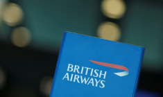 Un logo de la comapgnie aérienne British Airways à l'aéroport de Dublin