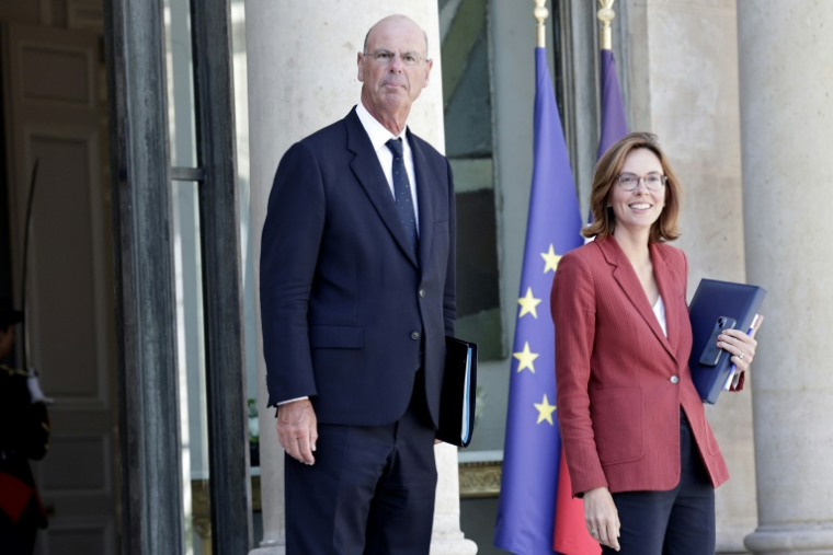 Le ministre de l'Economie Eric Lombard et la ministre des Comptes publics Amélie de Montchalin, à l'Elysée à Paris, le 27 août 2025 ( AFP / STEPHANE DE SAKUTIN )