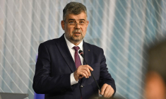 Le Premier ministre roumain Marcel Ciolacu à Varna, en Bulgarie, le 9 octobre 2023. ( AFP / NIKOLAY DOYCHINOV )