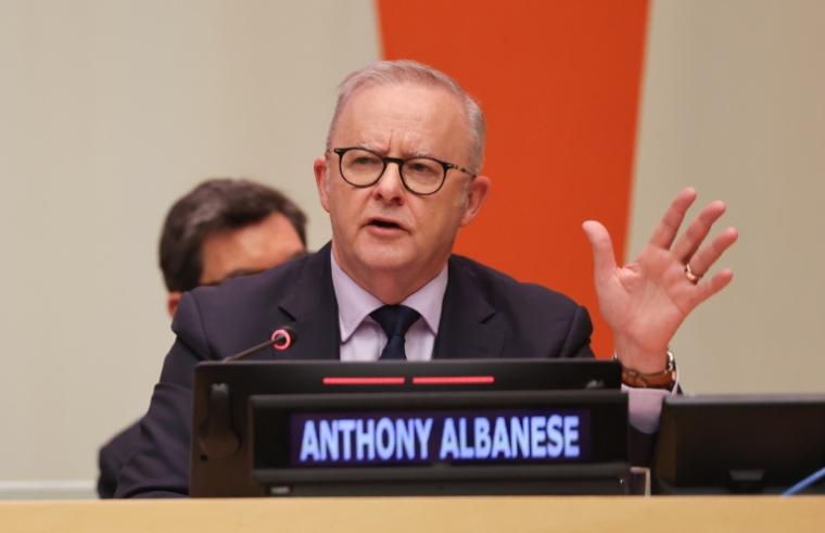 Le Premier ministre australien Anthony Albanese le 22 septembre 2026 à New York ( AFP / Ludovic MARIN )