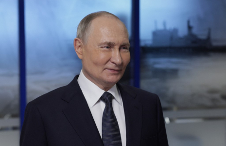 Vladimir Poutine à Mourmansk, en Russie, le 27 mars 2025. ( POOL / GAVRIIL GRIGOROV )