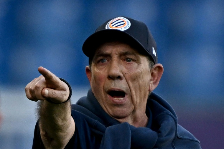 Jean-Louis Gasset, alors entraîneur de Montpellier, lors d'une rencontre de Ligue 1 contre le Havre, le 6 avril 2025 au stade de la Mosson ( AFP / GABRIEL BOUYS )