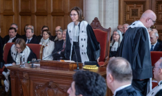 Amélie de Montchalin, nouvelle présidente de la Cour des comptes, lors de sa cérémonie d'investiture au siège de la Cour des comptes à Paris, le 13 mars 2026 ( POOL / Christophe PETIT TESSON )