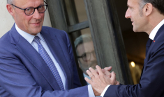 Friedrich Merz et Emmanuel Macron, le 17 avril 2026, à l'Elysée ( AFP / LUDOVIC MARIN )