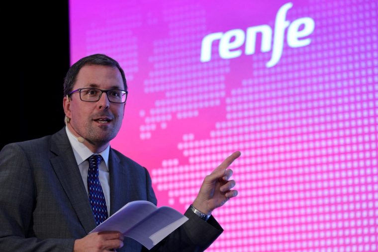 Raúl Blanco, président de Renfe, le 19 juin 2023 à Barcelone ( AFP / LLUIS GENE )