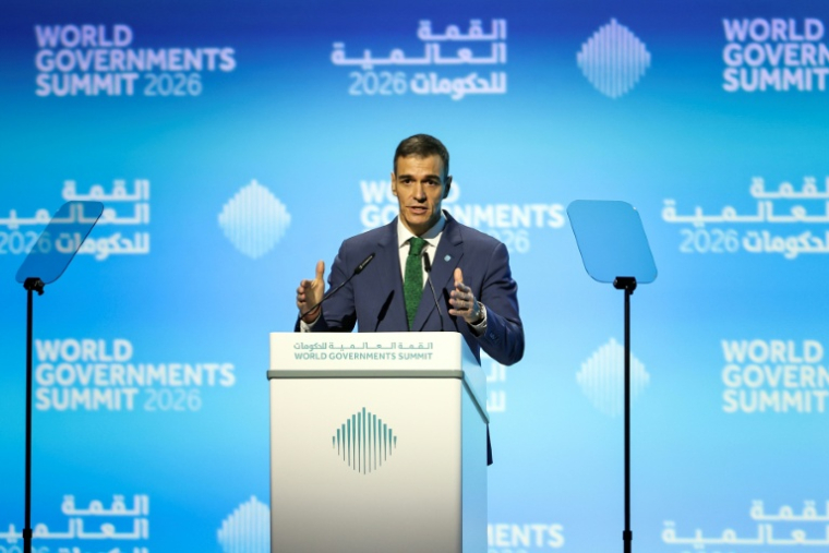 Le Premier ministre espagnol, Pedro Sanchez, au Sommet mondial des gouvernements, à Dubaï, le 3 février 2026 ( AFP / FADEL SENNA )