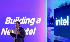 Le DG d'Intel Lip-Bu Tan prononce un discours sur scène à Taipei