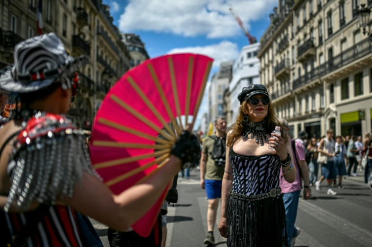 Des participants à la Marche des fiertés de Paris, le 28 juin 2025 ( AFP / Julie SEBADELHA )