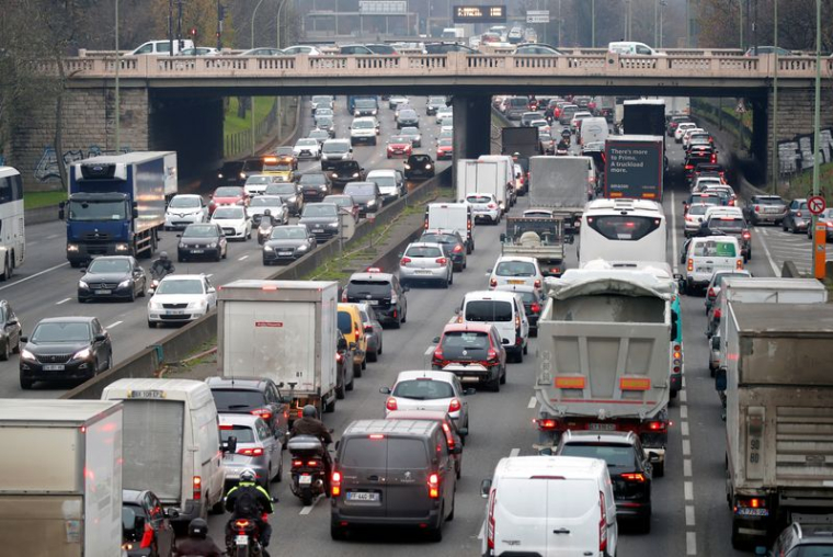 Le périphérique parisien lors d'une grève des travailleurs