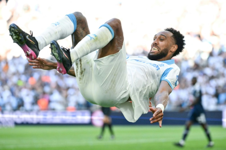 L'attaquant marseillais Pierre-Emerick Aubameyang lors de la victoire de l'OM contre le Paris FC en Ligue 1 le 23 août 2025 au stade Vélodrome ( AFP / Christophe SIMON )
