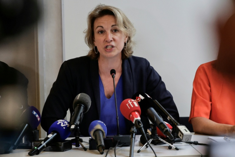 La secrétaire générale de la CFDT Marylise Léon, lors d'une conférence de presse organisée par l'intersyndicale CFDT, CGT, FO, CFE-CGC, CFTC, Unsa, Solidaires, FSU, Paris, le 29 août 2025 ( AFP / STEPHANE DE SAKUTIN )