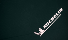 Le logo Michelin est visible lors du sommet ChangeNOW 2025 au Grand Palais à Paris