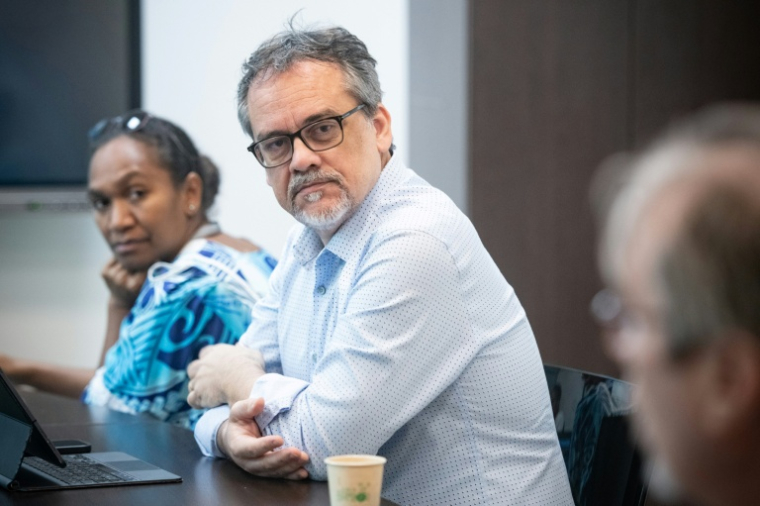 L'ancien député calédonien Philippe Dunoyer durant une conférence de presse du parti Calédonie ensemble à Nouméa, le 17 juillet 2024 ( AFP / Delphine MAYEUR )