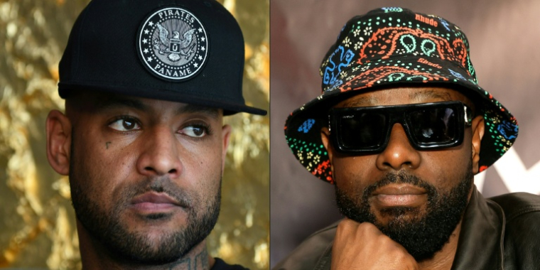 Montage photos du 16 octobre 2025 montrant les rappeurs Booba (G) et Gims (D) ( AFP / GABRIEL BOUYS )