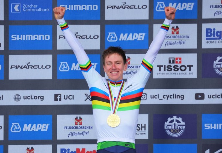 Le Slovène Tadej Pogacar lors des Championnats du Monde UCI 2024 à Zurich
