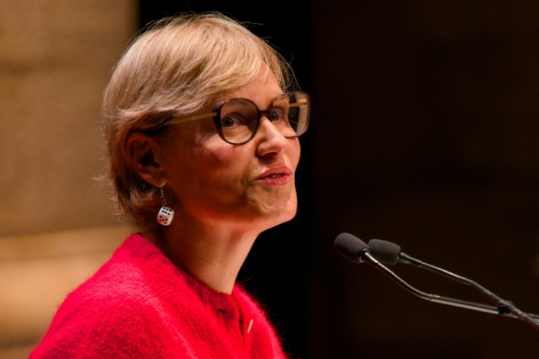 L'actrice Judith Godrèche s'exprime lors de l'université d'été du PS à Blois le 30 août 2024 ( AFP / Guillaume Souvant )