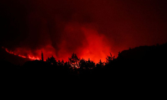 Des arbres brûlent lors d'un incendie de forêt près de Narbonne, dans le sud de la France